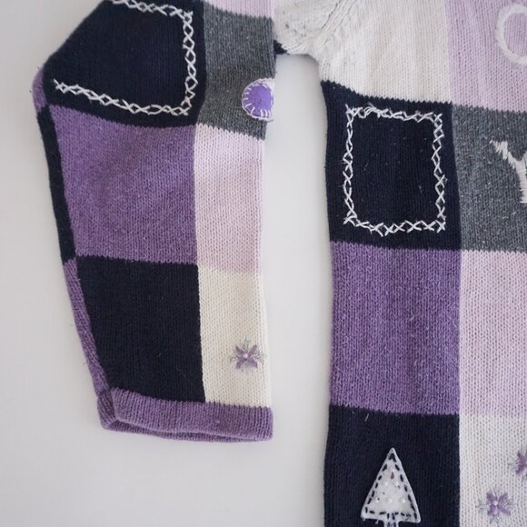 Christopher & Banks Lavender Patchwork Snowflake Tree Winter Grandma Cardigan XL - Picture 7 of 9